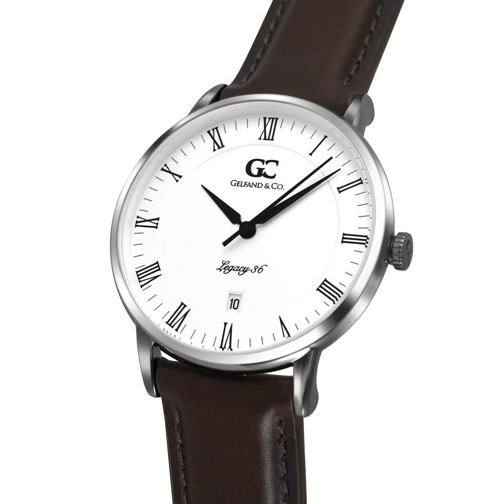 36mm Horatio RN13609 White Silver Dark Brown Leather Women's Watch