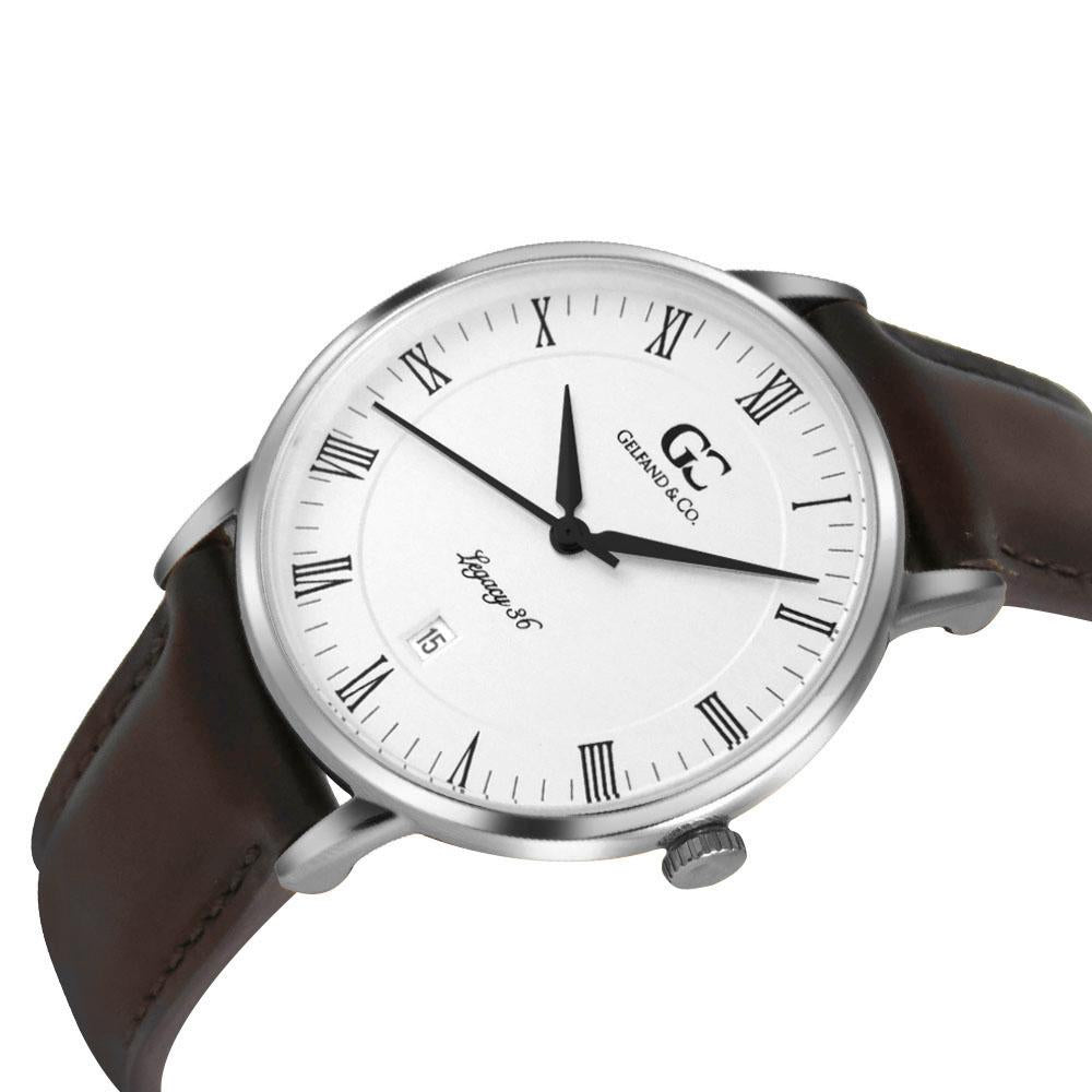 36mm Horatio RN13609 White Silver Dark Brown Leather Women's Watch