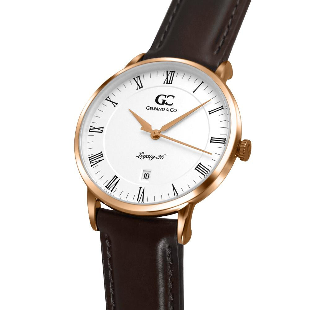 36mm Horatio RN13610 White Rose Gold Dark Brown Leather Women's Watch