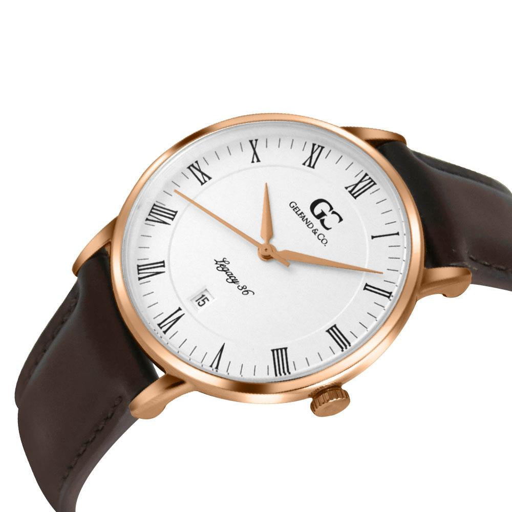 36mm Horatio RN13610 White Rose Gold Dark Brown Leather Women's Watch