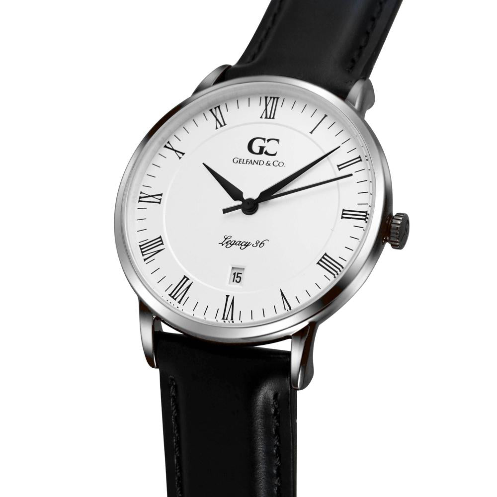 36mm Hudson RN13601 White Silver Black Leather Women's Watch