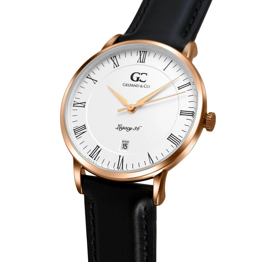 36mm Hudson RN13602 White Rose Gold Black Leather Women's Watch