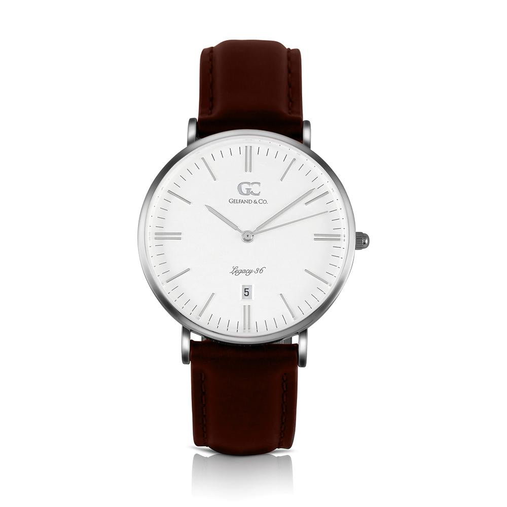 36mm Jane TL13609 White Silver Dark Brown Leather Women's Watch