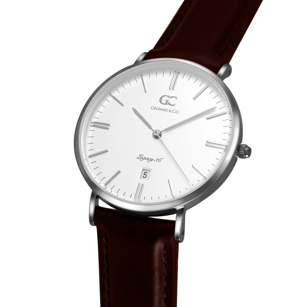 36mm Jane TL13609 White Silver Dark Brown Leather Women's Watch