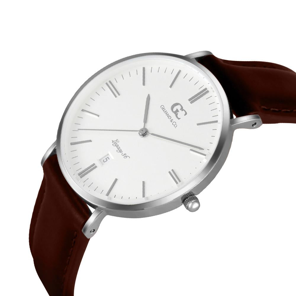 36mm Jane TL13609 White Silver Dark Brown Leather Women's Watch