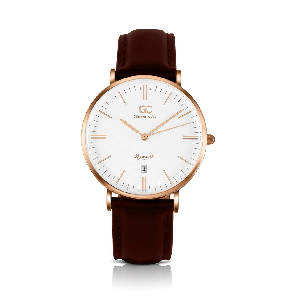 36mm Jane TL13610 White Rose Gold Dark Brown Leather Women's Watch