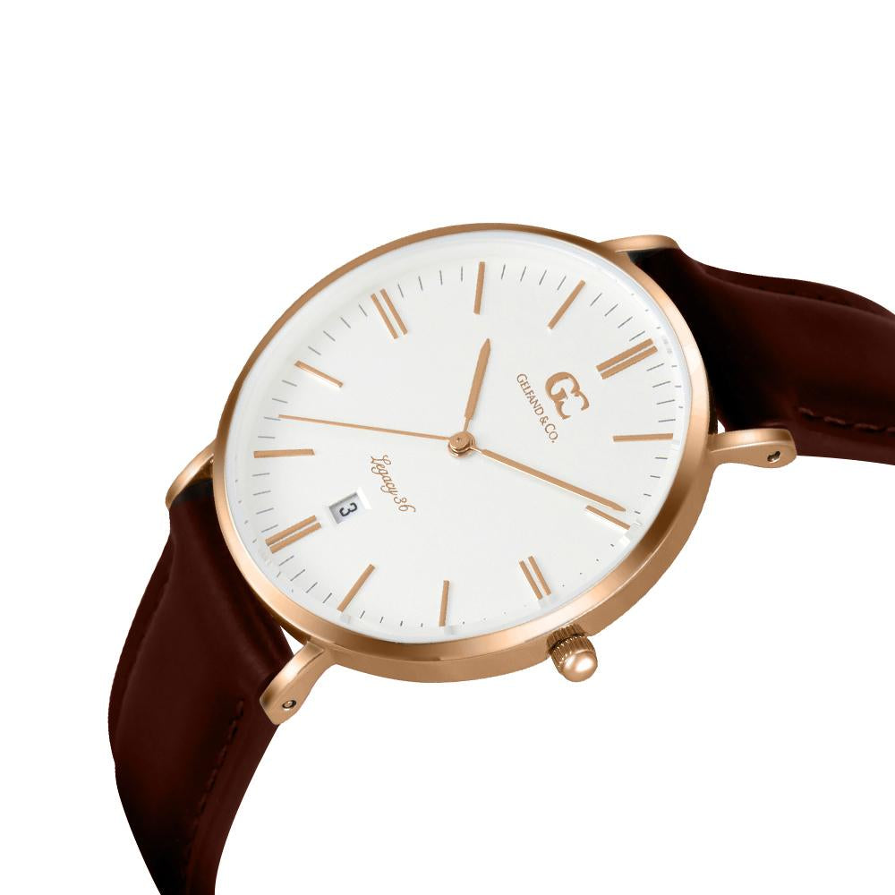 36mm Jane TL13610 White Rose Gold Dark Brown Leather Women's Watch