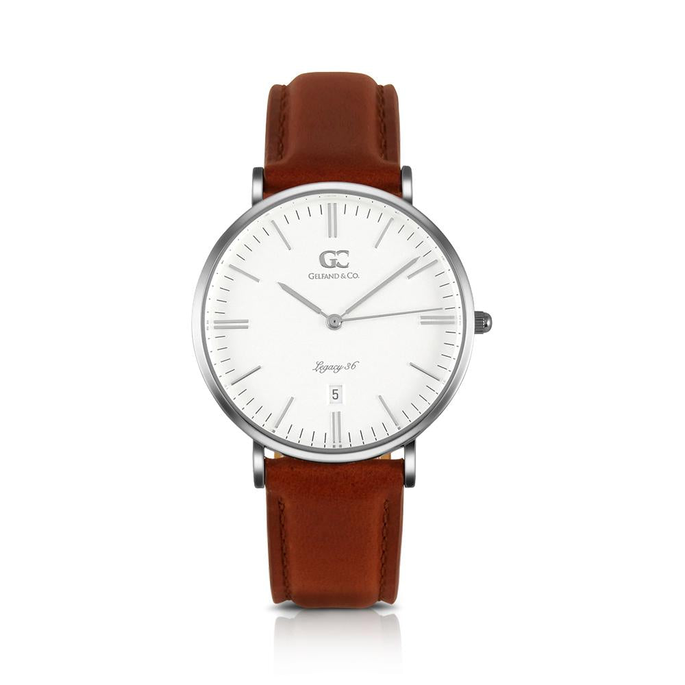 36mm Joyce TL13607 White Silver Medium Brown Leather Women's Watch