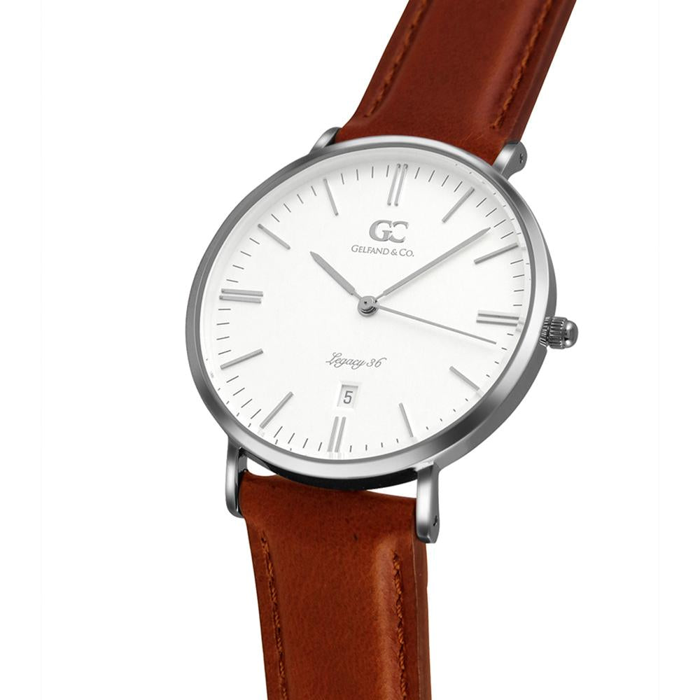 36mm Joyce TL13607 White Silver Medium Brown Leather Women's Watch