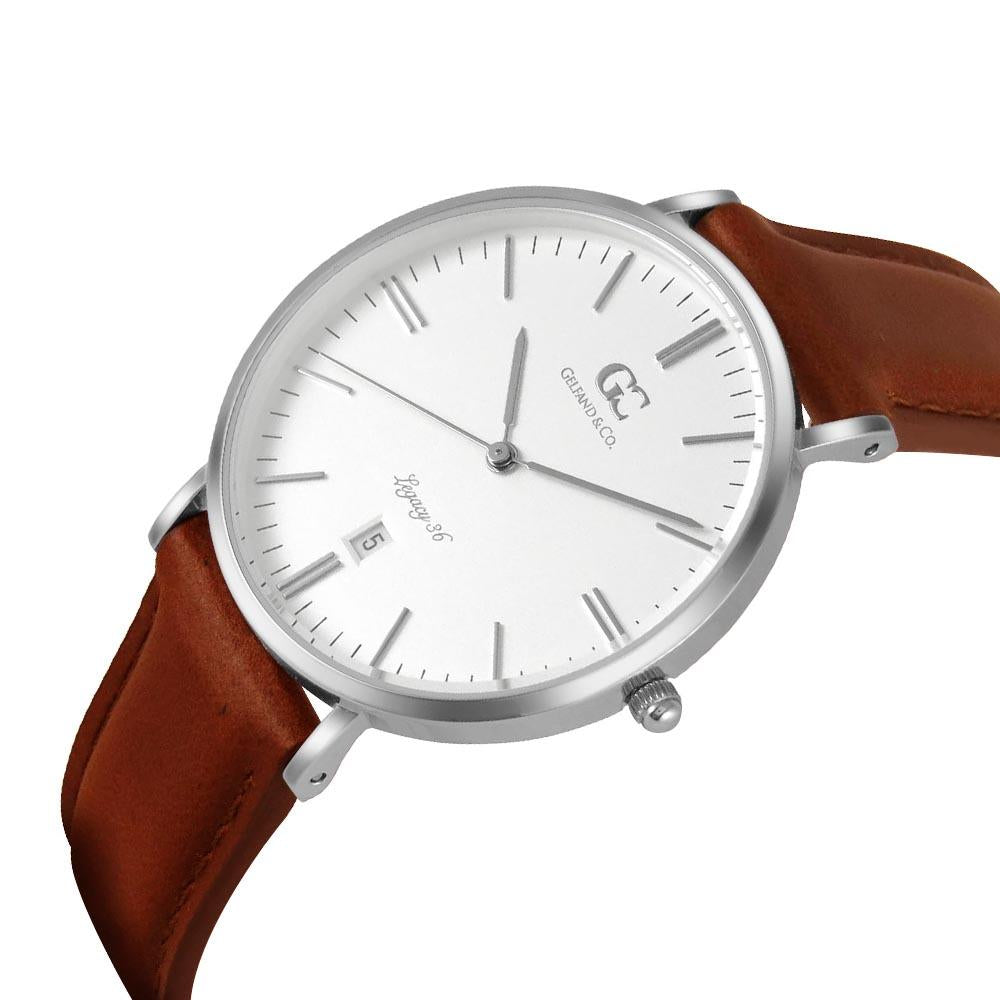 36mm Joyce TL13607 White Silver Medium Brown Leather Women's Watch