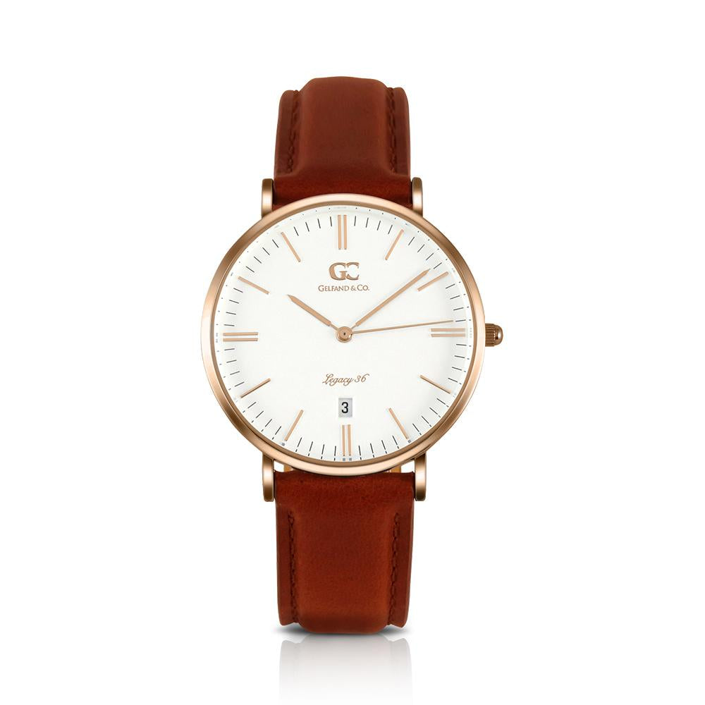 36mm Joyce TL13608 White Rose Gold Medium Brown Leather Women's Watch