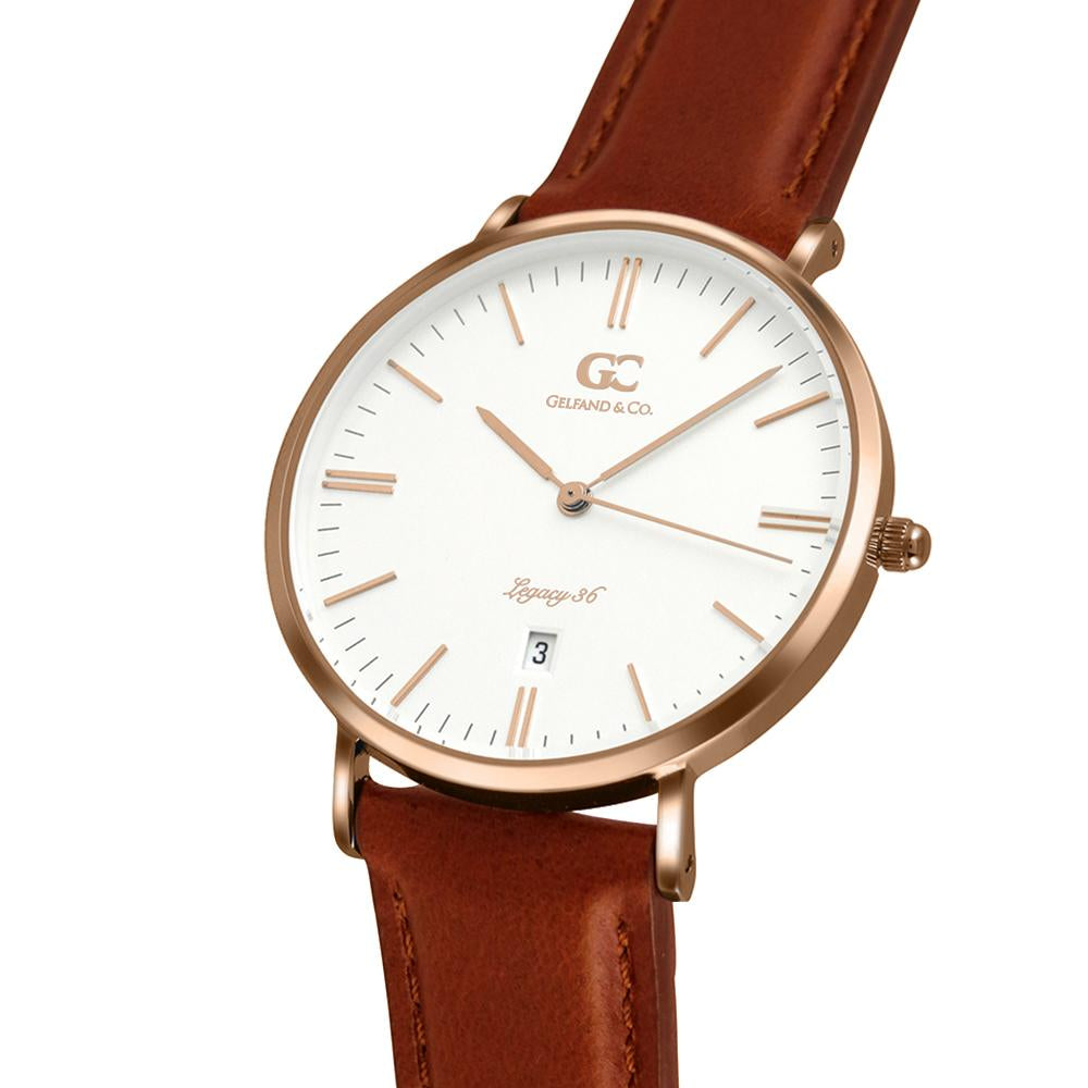 36mm Joyce TL13608 White Rose Gold Medium Brown Leather Women's Watch