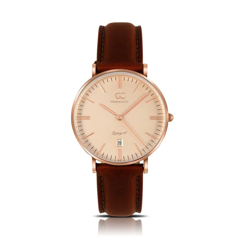36mm Kenmare TL13646 Peach Rose Gold Brown Leather Strap Women's Watch