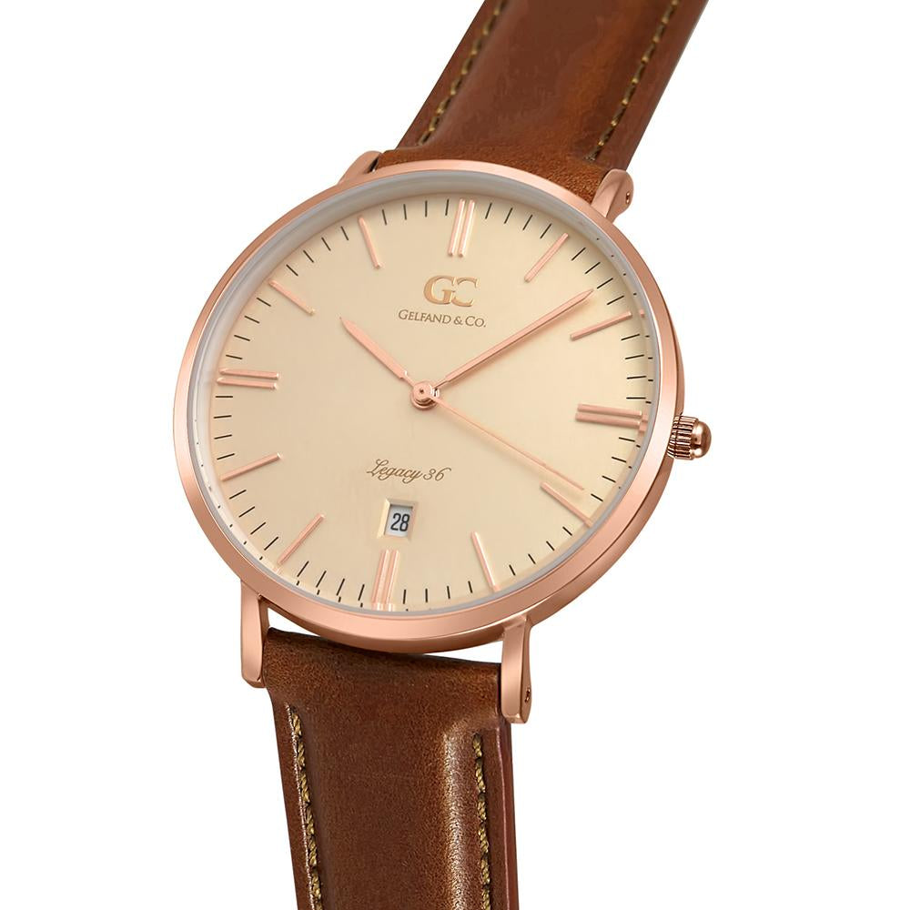 36mm Kenmare TL13646 Peach Rose Gold Brown Leather Strap Women's Watch