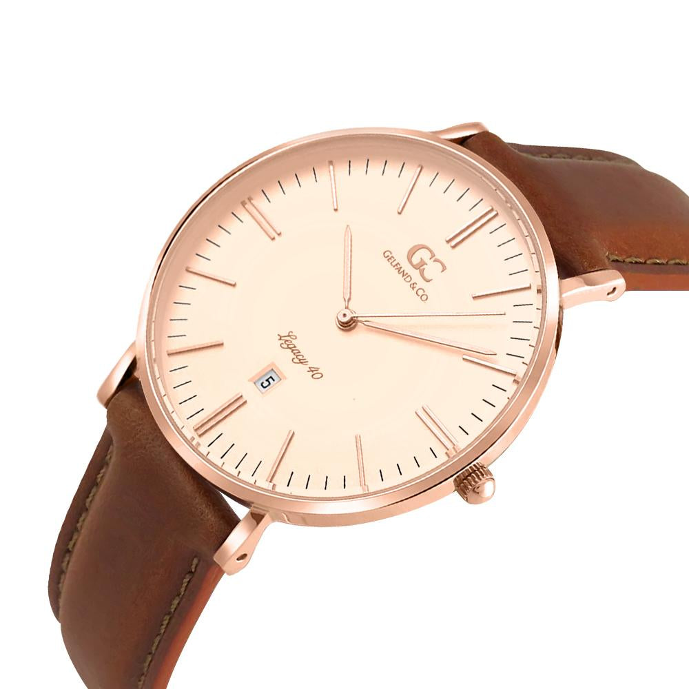 36mm Kenmare TL13646 Peach Rose Gold Brown Leather Strap Women's Watch