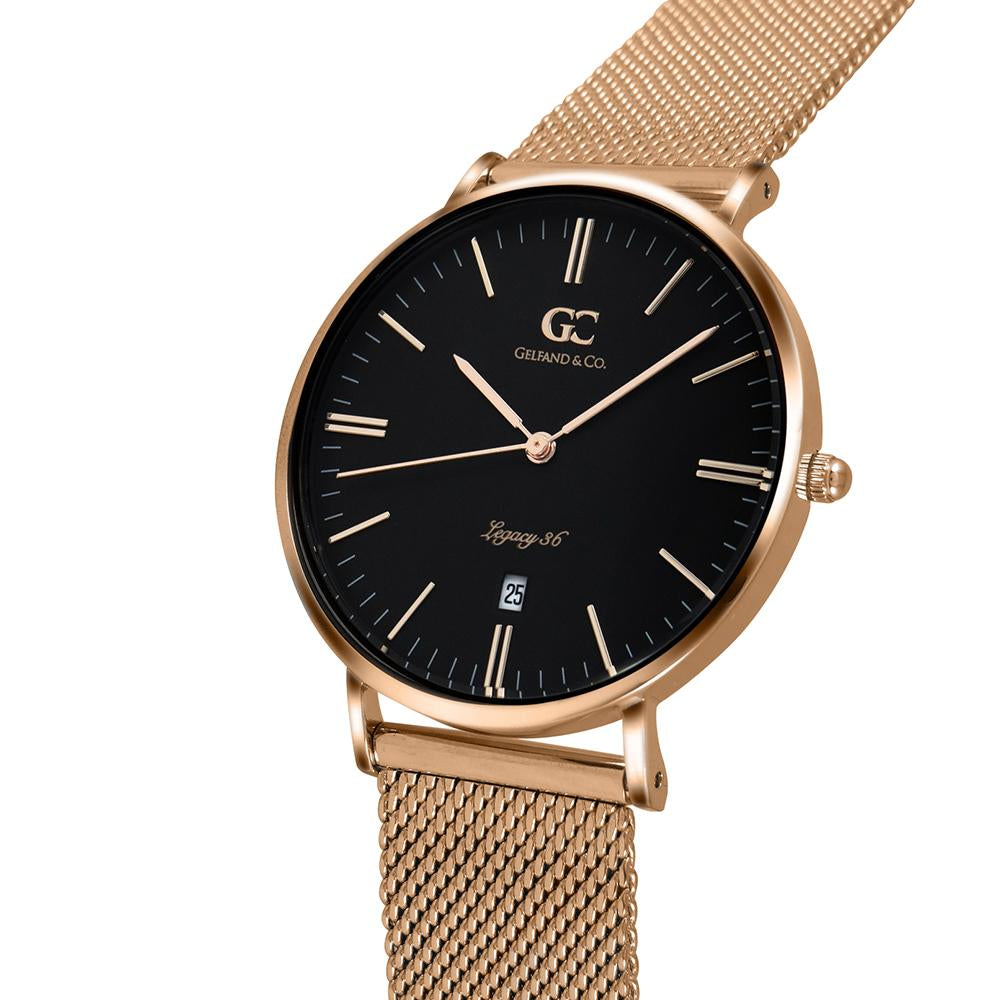 36mm Macdougal TL13666 Black Rose Gold Mesh Band Strap Women's Watch