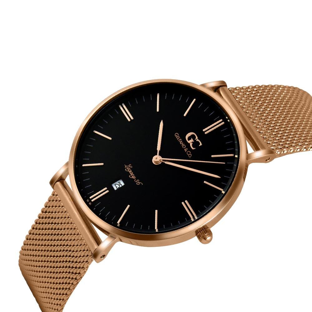 36mm Macdougal TL13666 Black Rose Gold Mesh Band Strap Women's Watch