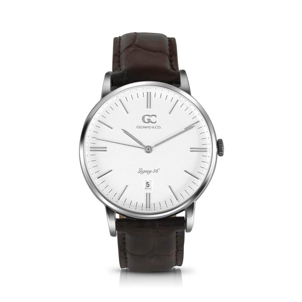 36mm Madison TL13611 White Silver Brown Crocodile Leather Women's Watch