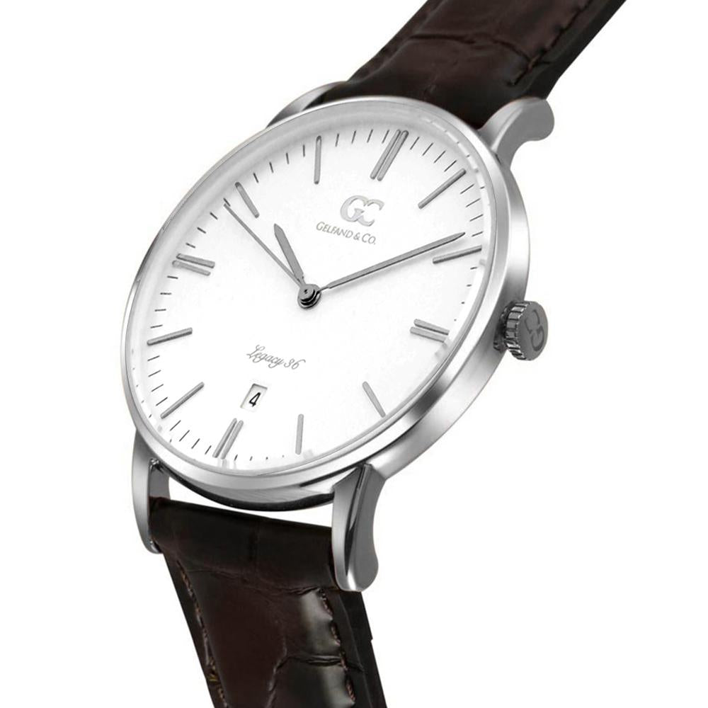 36mm Madison TL13611 White Silver Brown Crocodile Leather Women's Watch