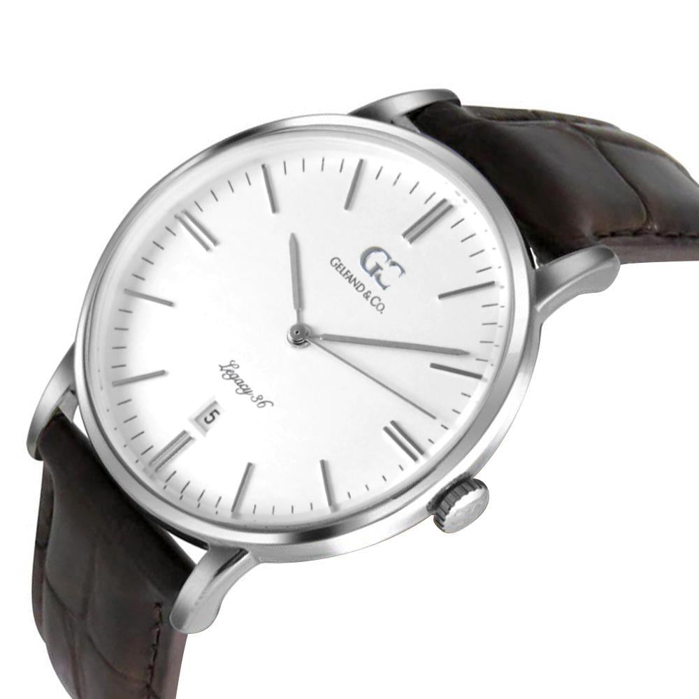 36mm Madison TL13611 White Silver Brown Crocodile Leather Women's Watch