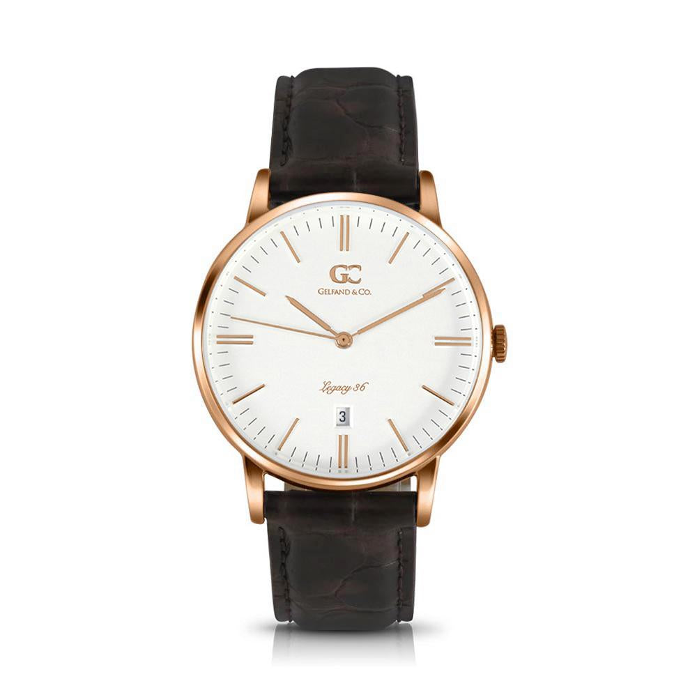 36mm Madison TL13612 White Rose Gold Brown Crocodile Leather Women's Watch