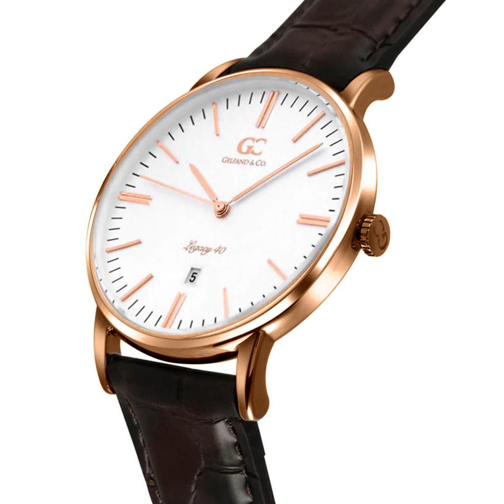 36mm Madison TL13612 White Rose Gold Brown Crocodile Leather Women's Watch
