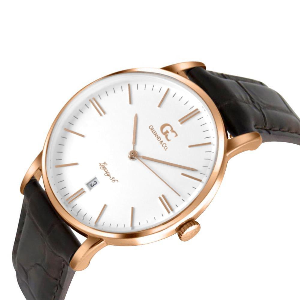 36mm Madison TL13612 White Rose Gold Brown Crocodile Leather Women's Watch