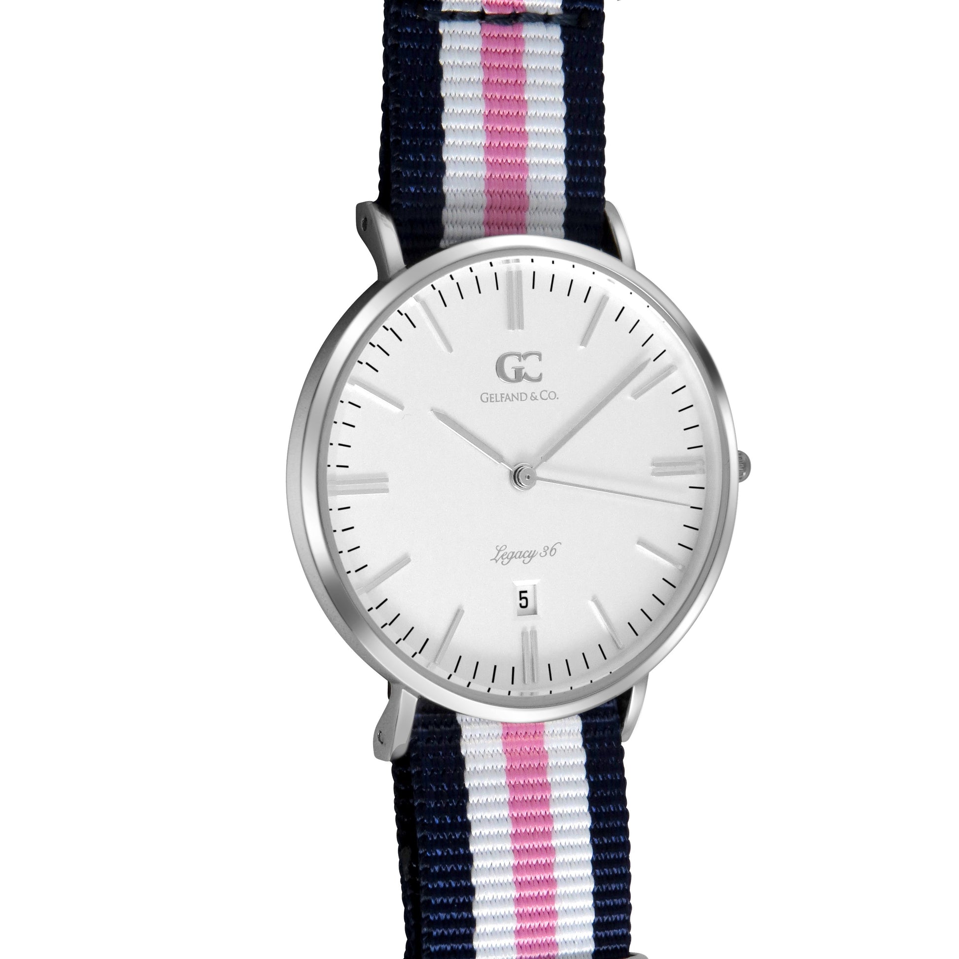 36mm Morris TL13623 White Silver Pink White Navy Blue Mesh Nylon Nato Strap Women's Watch