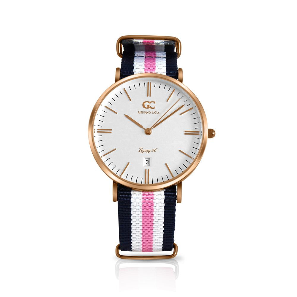 36mm Morris TL13624 White Rose Gold Pink White Navy Blue Mesh Nylon Nato Strap Women's Watch