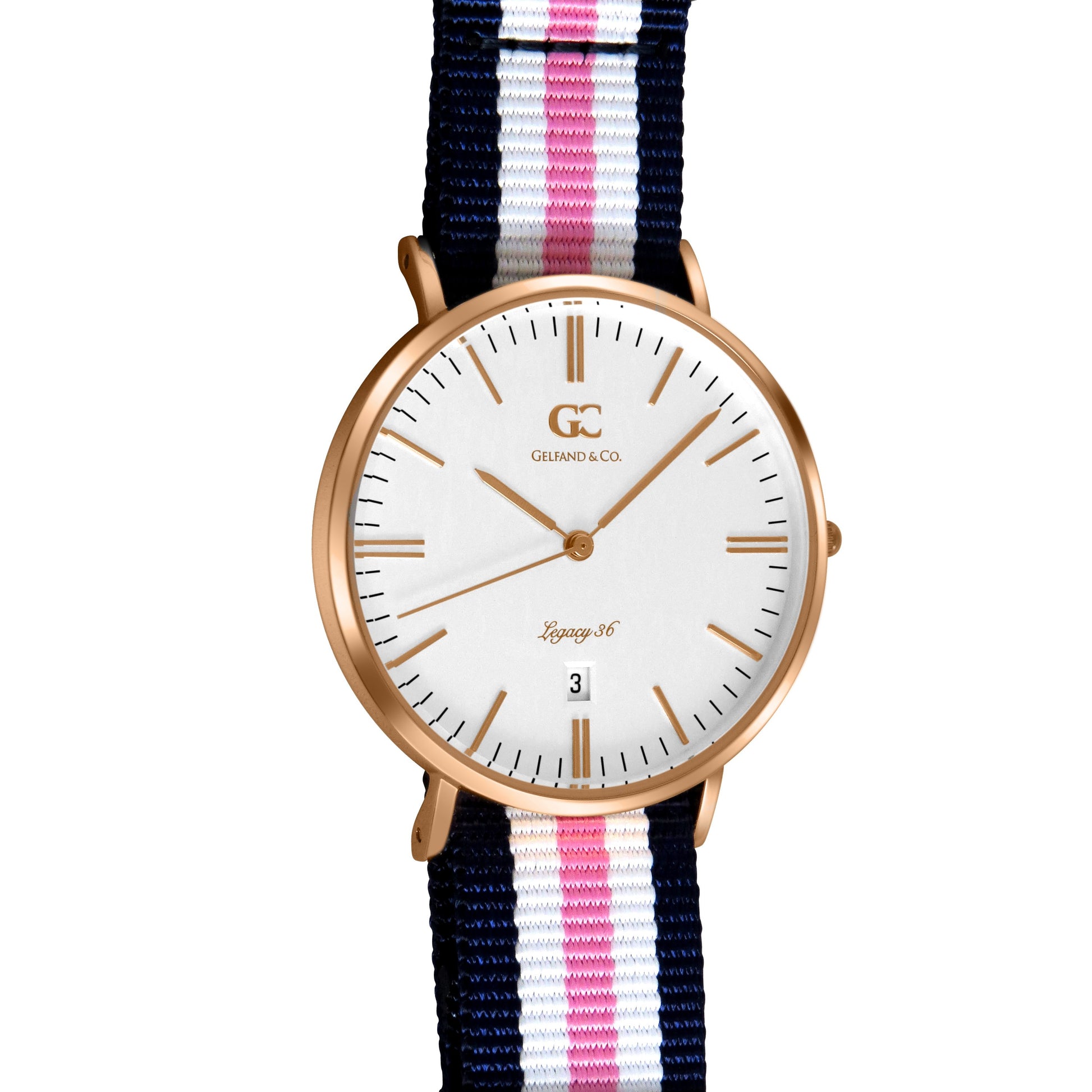 36mm Morris TL13624 White Rose Gold Pink White Navy Blue Mesh Nylon Nato Strap Women's Watch