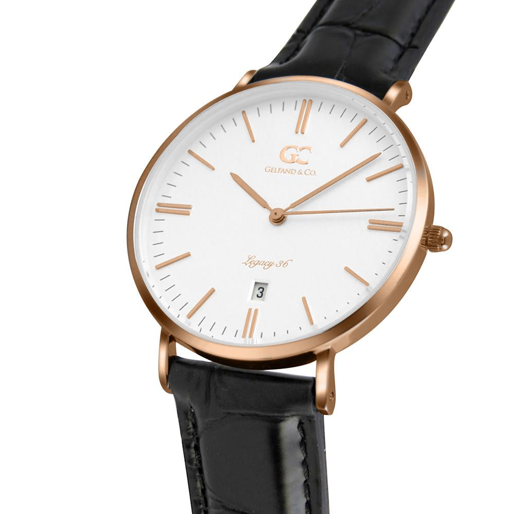 36mm Murray TL13604 White Rose Gold Black Crocodile Leather Women's Watch