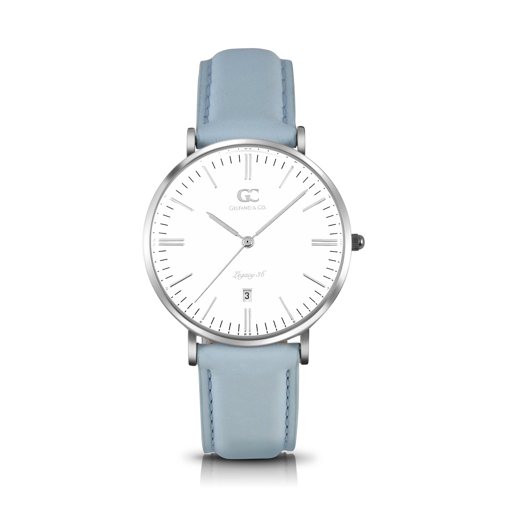 36mm Oak TL13617 White Silver Light Blue Leather Women's Watch