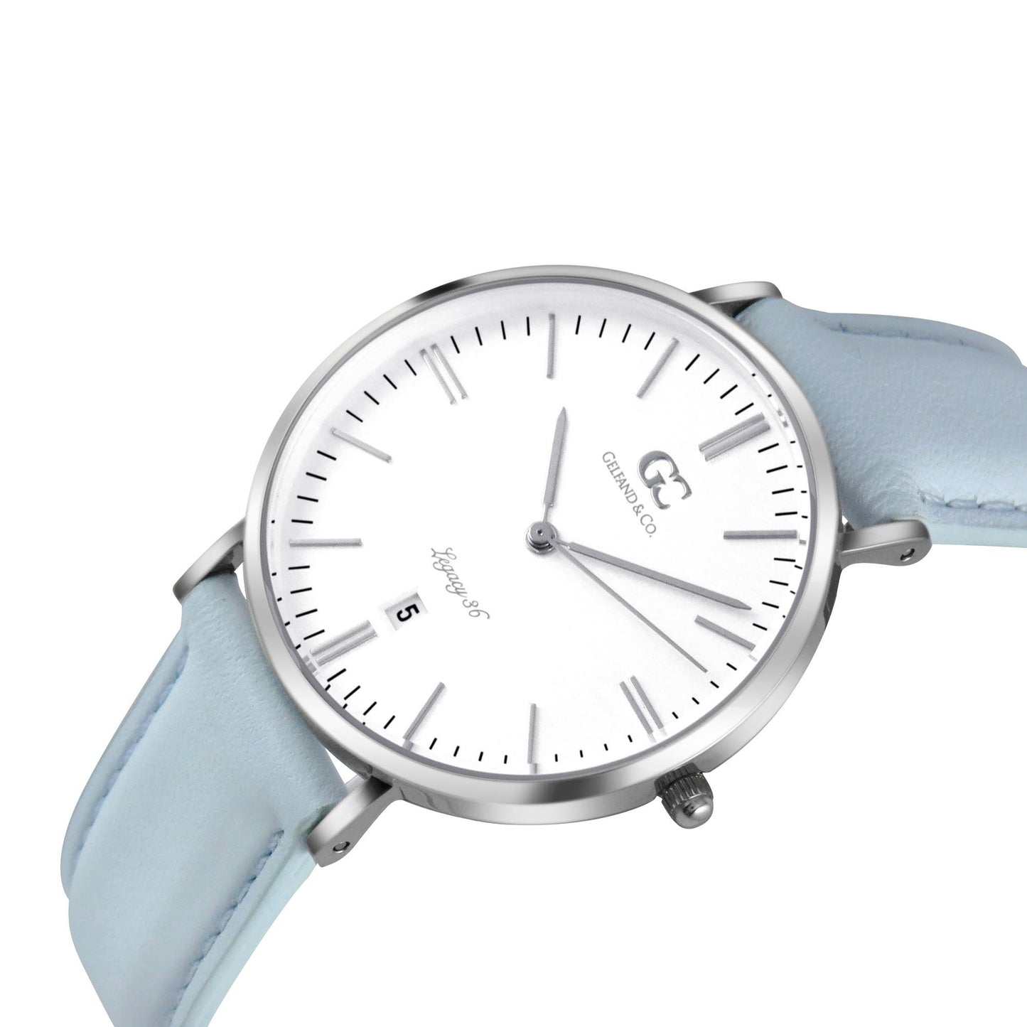 36mm Oak TL13617 White Silver Light Blue Leather Women's Watch