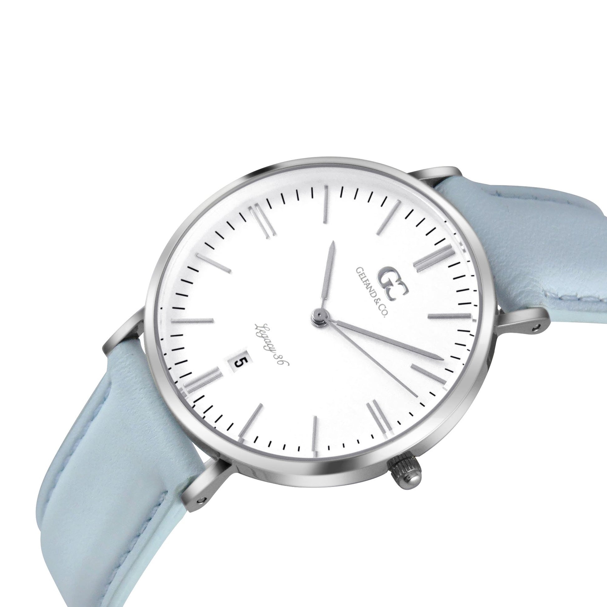 36mm Oak TL13617 White Silver Light Blue Leather Women's Watch