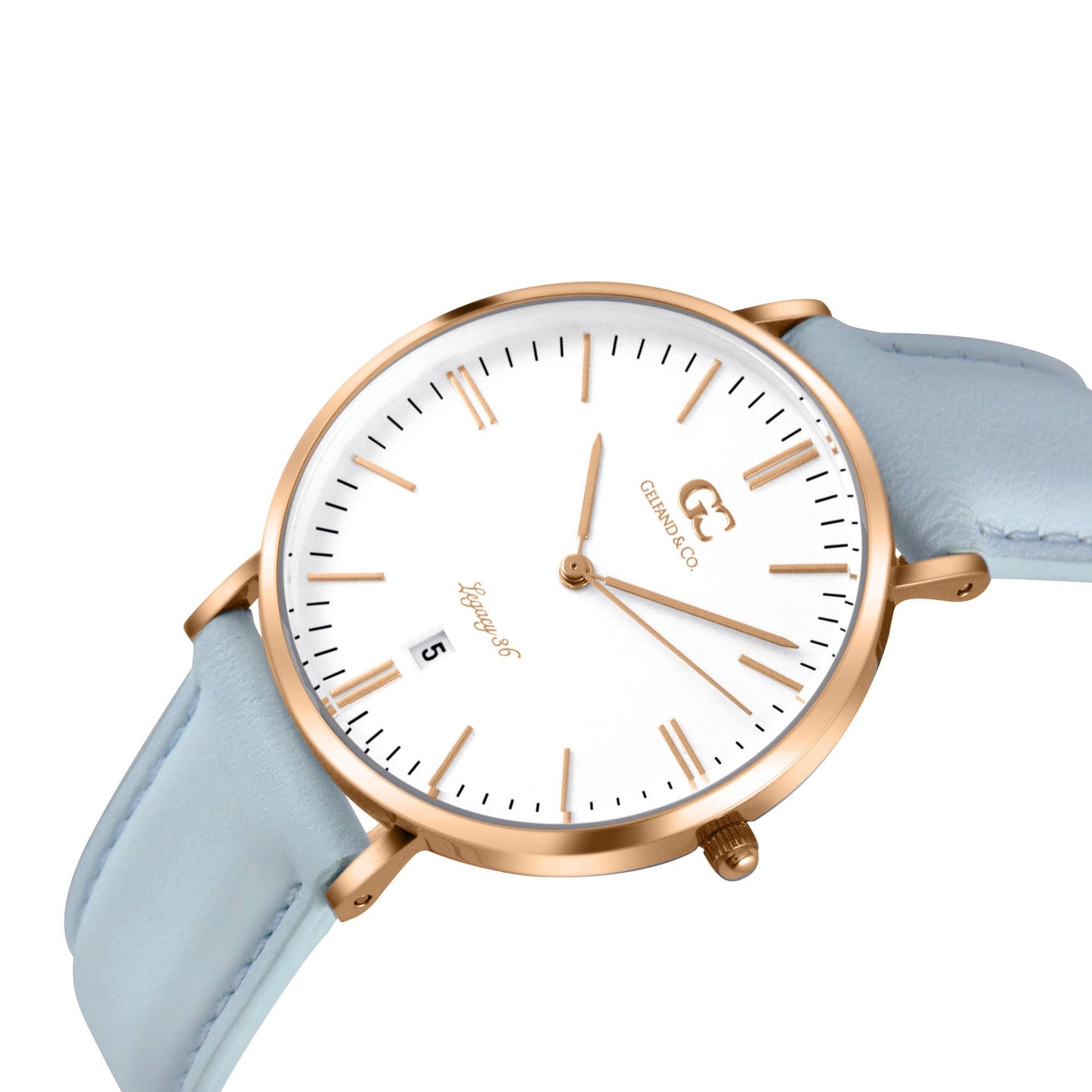 36mm Oak TL13618 White Rose Gold Light Blue Leather Women's Watch