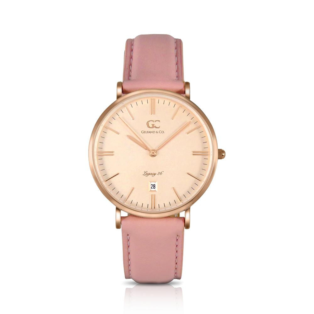 36mm Orchard TL13647 Peach Rose Gold Pink Leather Strap Women's Watch