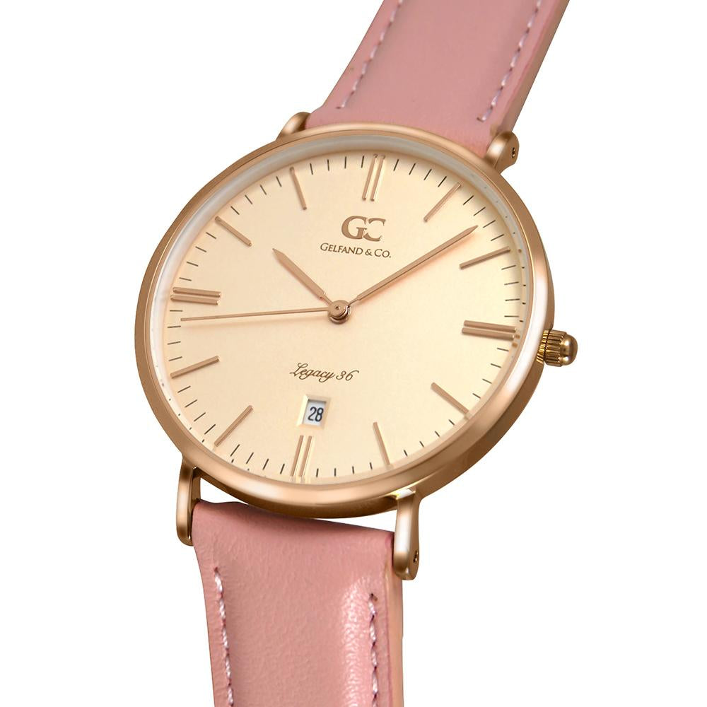 36mm Orchard TL13647 Peach Rose Gold Pink Leather Strap Women's Watch