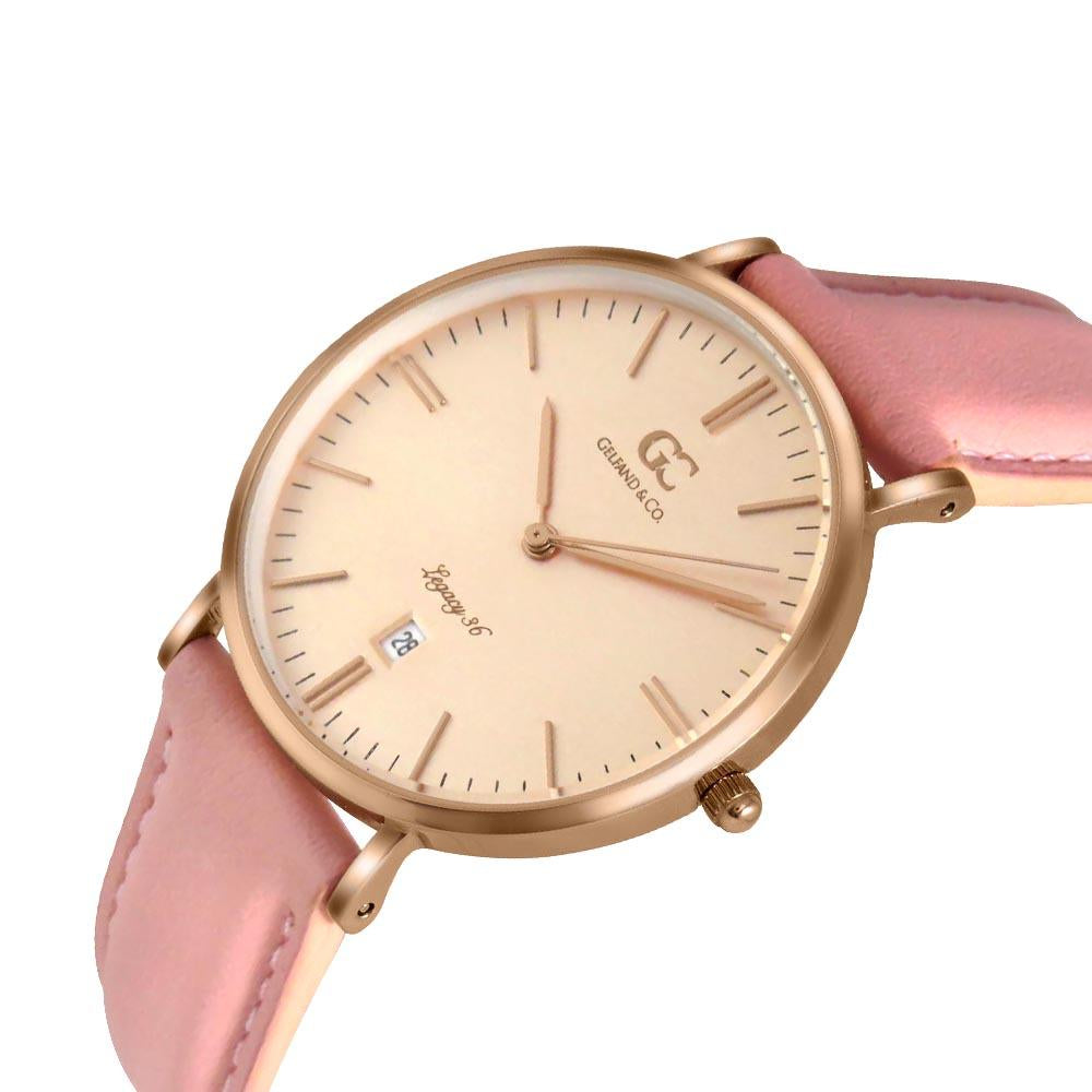 36mm Orchard TL13647 Peach Rose Gold Pink Leather Strap Women's Watch
