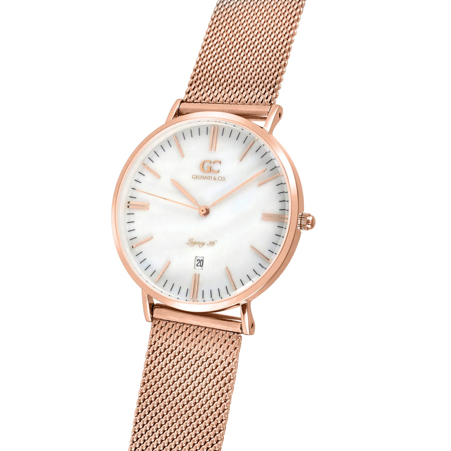 36mm Parson TL13640 White Pearl Rose Gold Mesh Strap Women's Watch