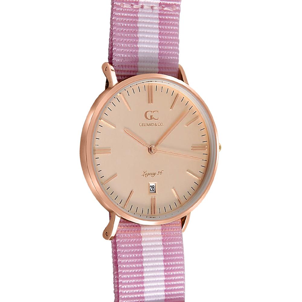 36mm Renwick TL13660 Peach Rose Gold Pink White Nylon Nato Band Strap Women's Watch