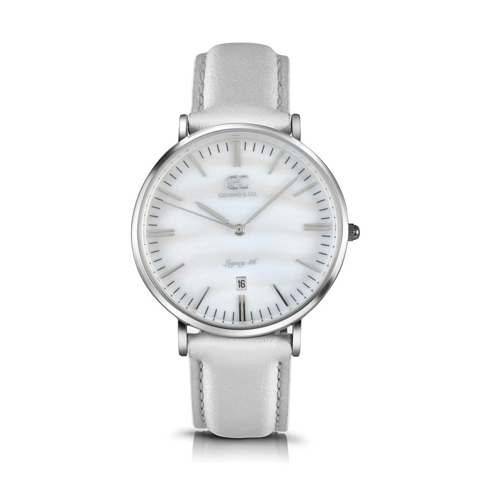 36mm Spring TL13629 White Pearl Silver White Leather Women's Watch