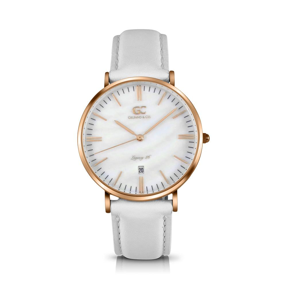36mm Spring TL13630 White Pearl Rose Gold White Leather Women's Watch