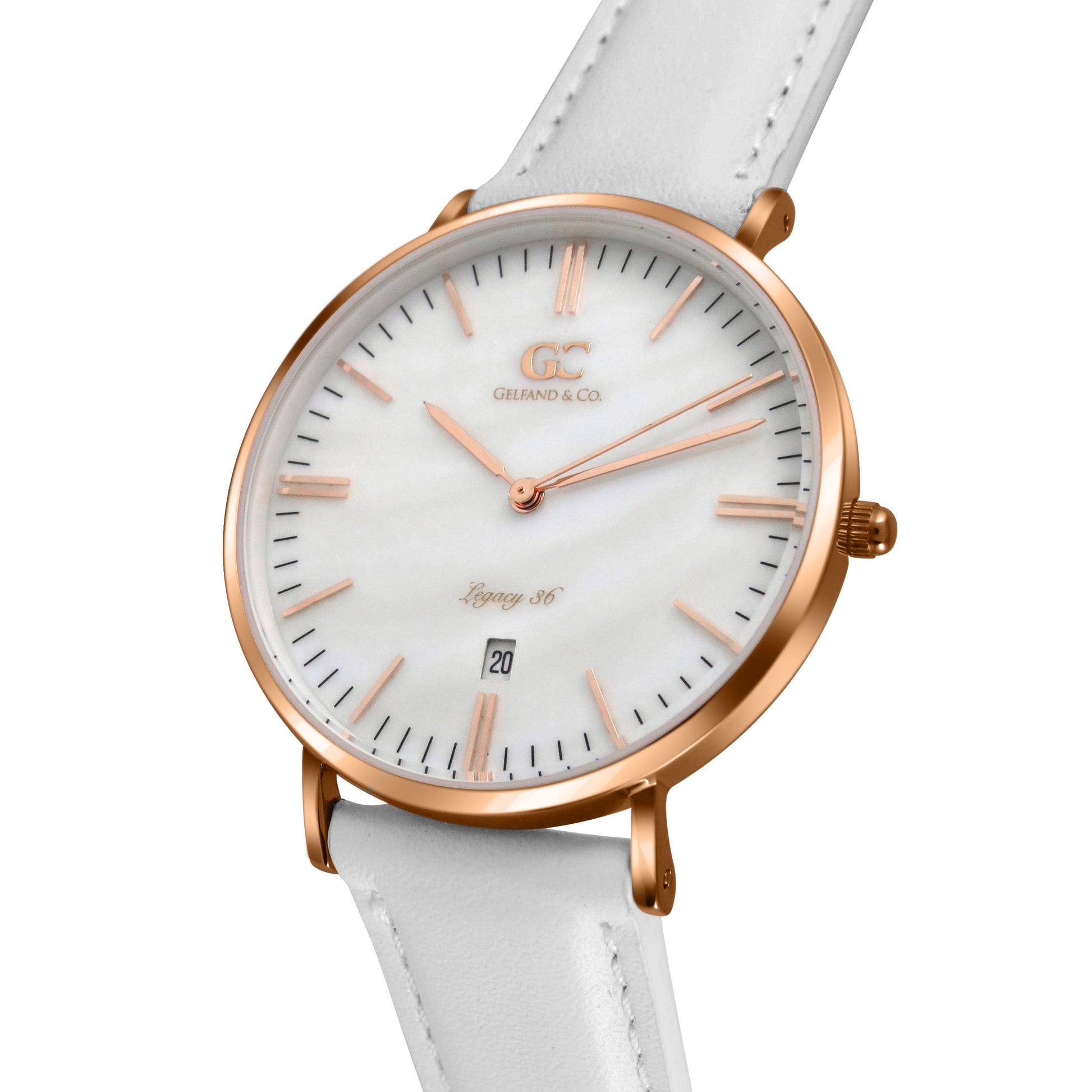 36mm Spring TL13630 White Pearl Rose Gold White Leather Women's Watch