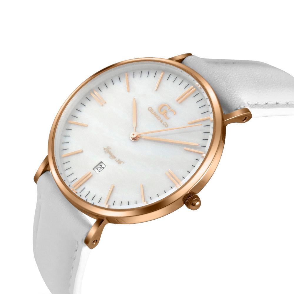 36mm Spring TL13630 White Pearl Rose Gold White Leather Women's Watch
