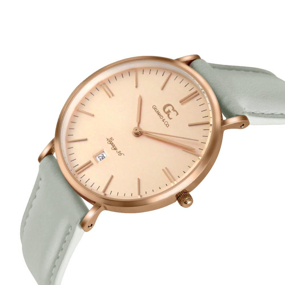36mm Stanton TL13652 Peach Rose Gold Light Gray Leather Strap Women's Watch