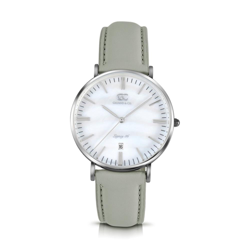 36mm Trimble TL13635 White Pearl Silver Light Gray Leather Women's Watch
