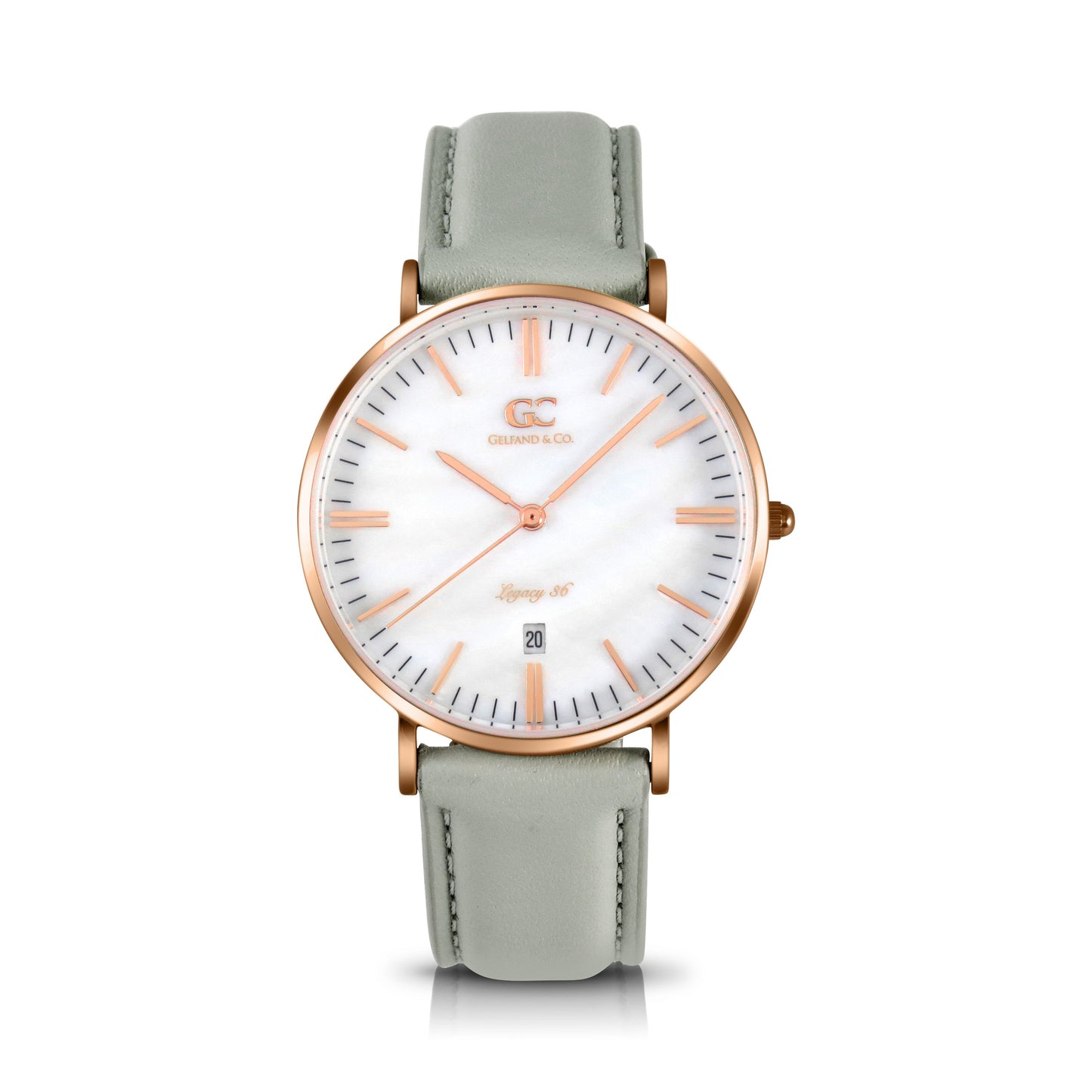 36mm Trimble TL13636 White Pearl Rose Gold Light Gray Leather Women's Watch -1