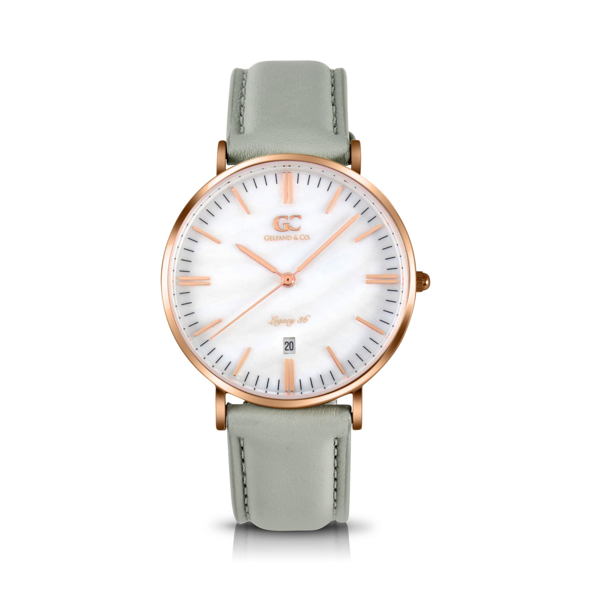 36mm Trimble TL13636 White Pearl Rose Gold Light Gray Leather Women's Watch -1