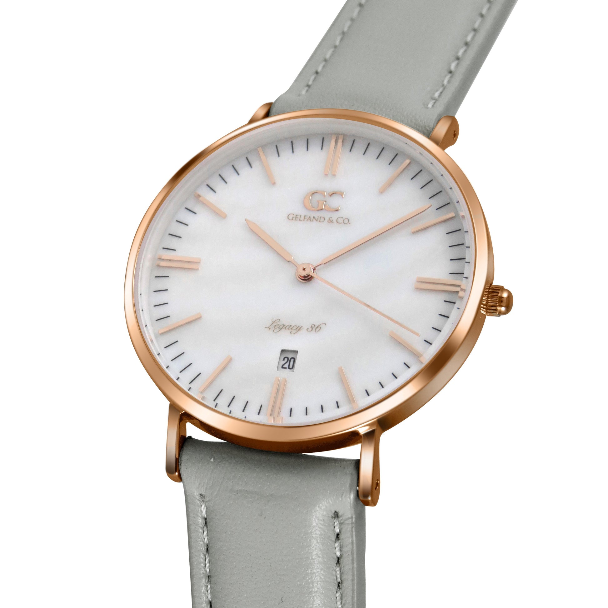36mm Trimble TL13636 White Pearl Rose Gold Light Gray Leather Women's Watch -1