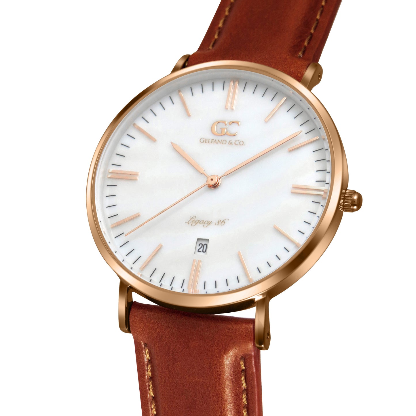 36mm Trinity TL13632 White Pearl Rose Gold Brown Leather Women's Watch